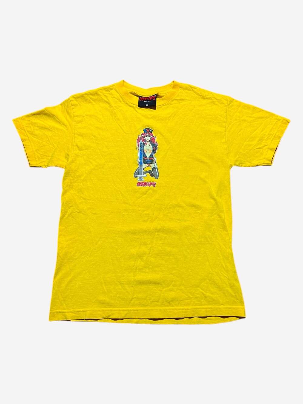 Vintage Hook-Ups Skateboard Nurse Girl Graphic T-Shirt Yellow Size M